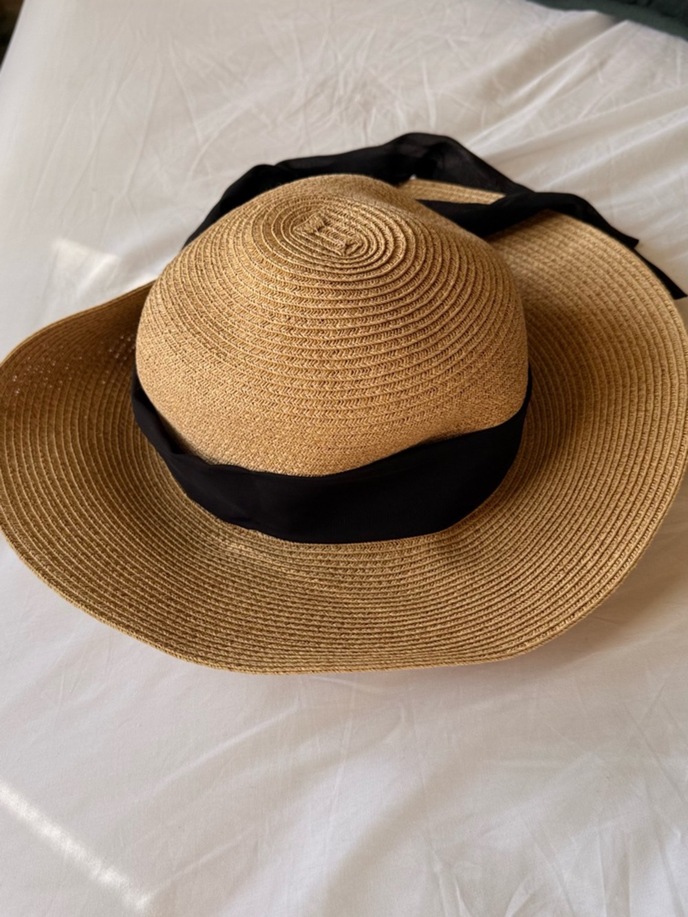 Classic Straw Sun Hat with Black Ribbon - Women Accessories